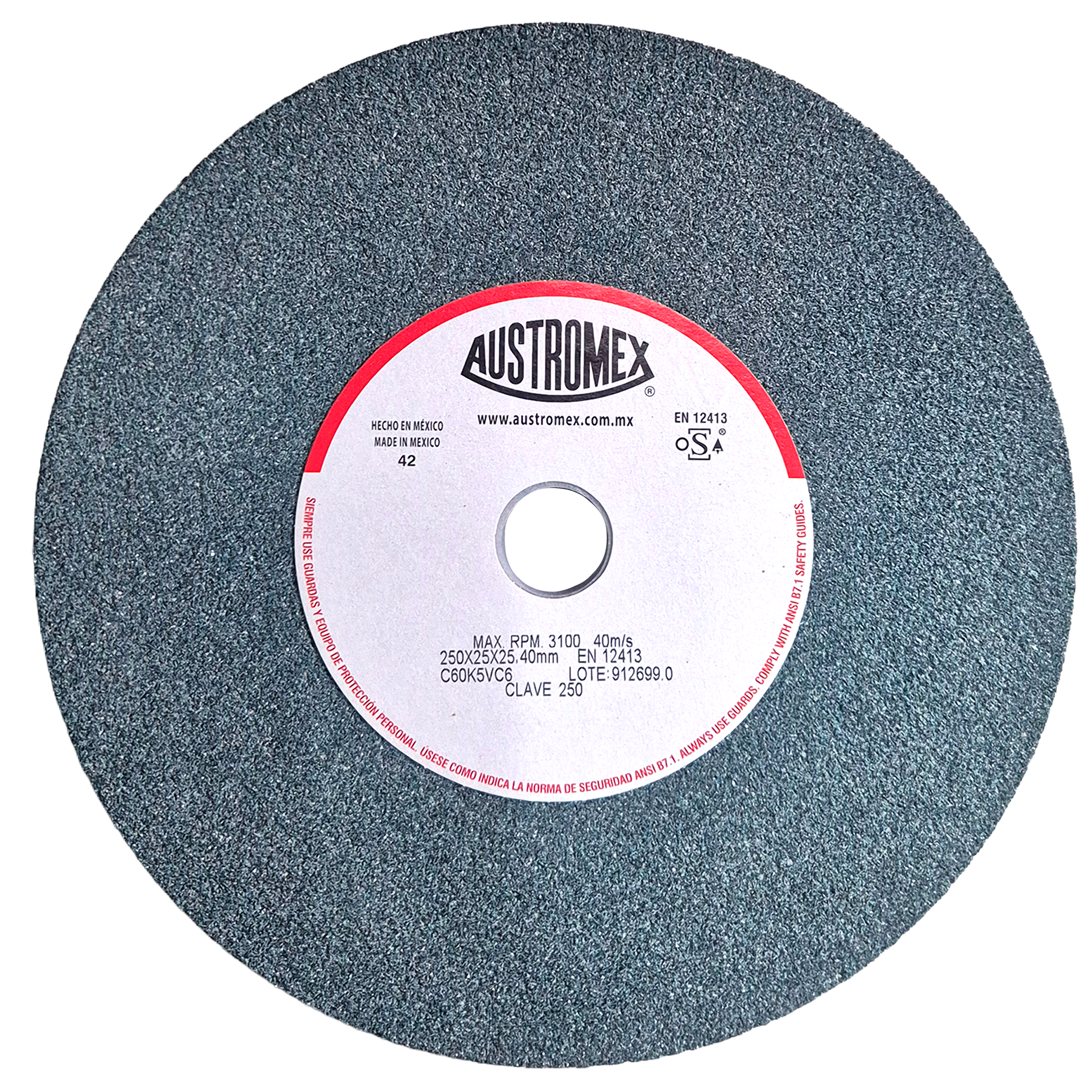 Rueda Abrasiva para rectificar y afilar herramientas de corte de carburo de tungsteno y cementados de 250 x 25 x 25.40 mm