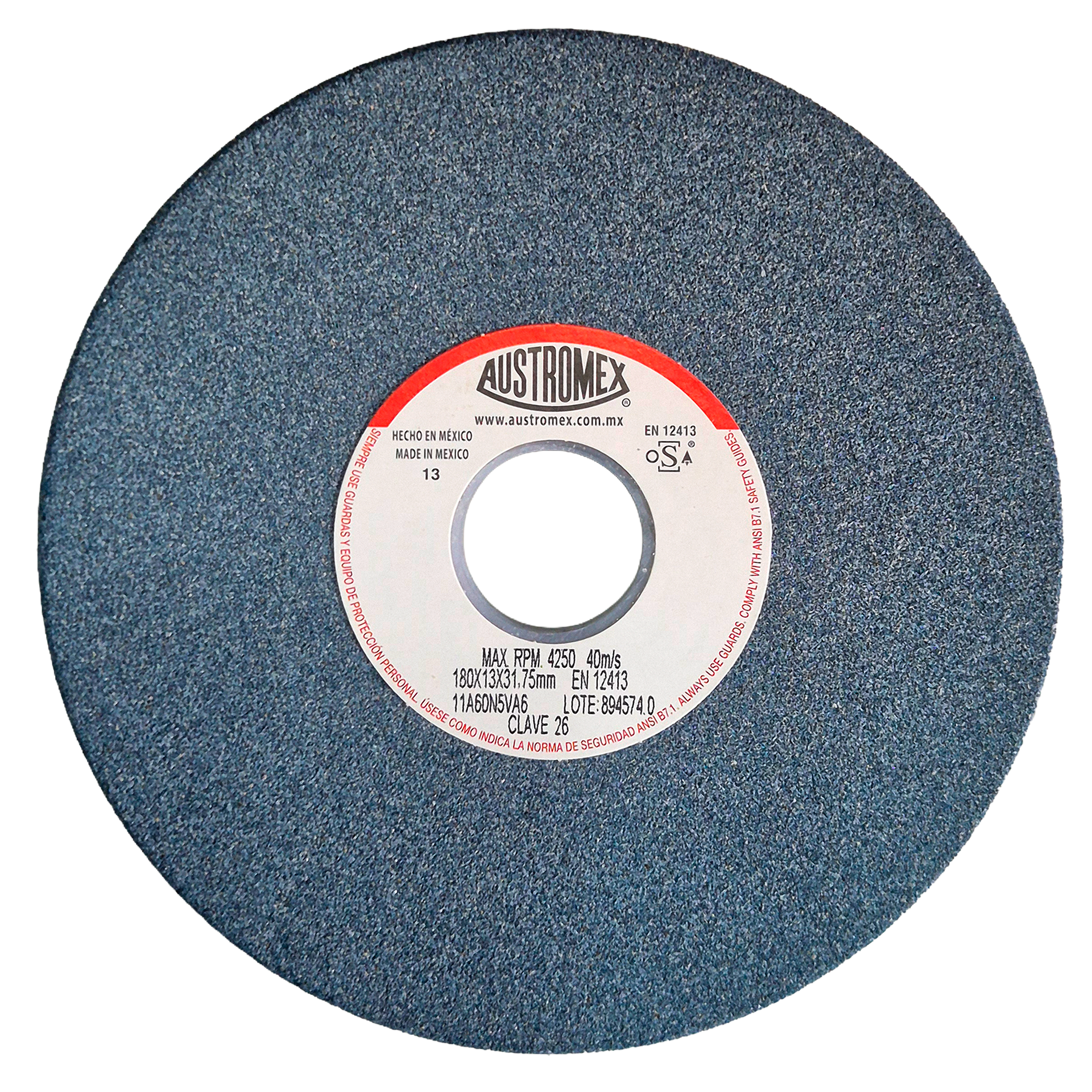 Rueda Abrasiva para esmerilar todo tipo de acero, hierro forjado de 180 x 13 x 31.75 mm